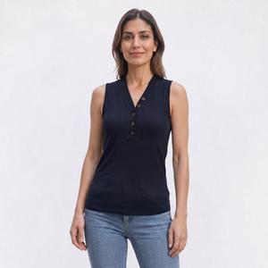 Womens Architect(R) Ribbed Button Front Henley Tank Top